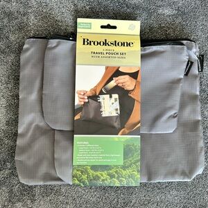New Brookstone Travel Pouch Set, 3-Piece Assorted Sizes, Dark Gray